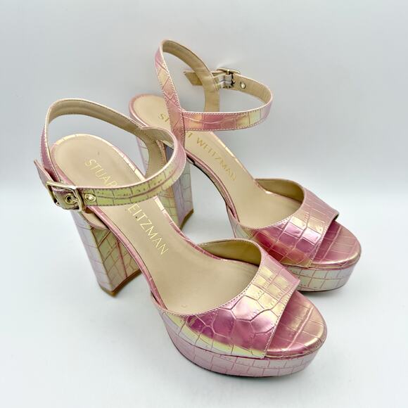 Stuart Weitzman Womens Ryder 95 Platform Heel Sandal US 9.5 Pink Leather EUC - Picture 5 of 14
